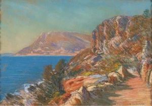 Un Paysage Cotier Avec Un Sentier Borde De Vegetation by Arsene Chabanian