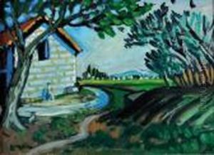 Paysage Devant La Grange Derriere Le Mas by Auguste Chabaud