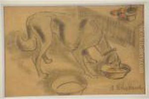 Chien Mangeant Sa Gamelle by Auguste Chabaud