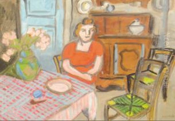 Femme En Rouge Assise - view 1