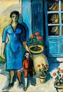 Femme Et Enfant Devant La Porte Du Mas, Vers 1925 by Auguste Chabaud
