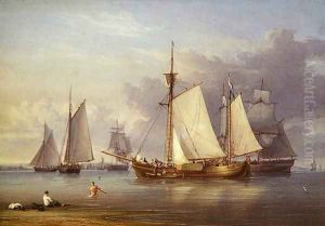 Dutch Fishing Boats at Anchor in an Estuary