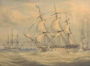 Men-o'war running past the anchorage by William Joy