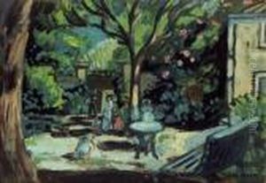 Enfants Dans La Cour Du Mas Martin by Auguste Chabaud