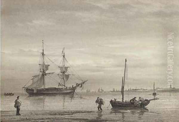 A trading brig lying at anchor off Yarmouth - view 1