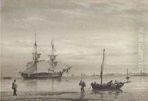 A trading brig lying at anchor off Yarmouth by William Joy