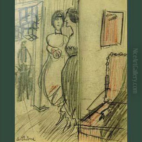 Deux Filles Sur Le Pas De La Porte 1907 - view 1