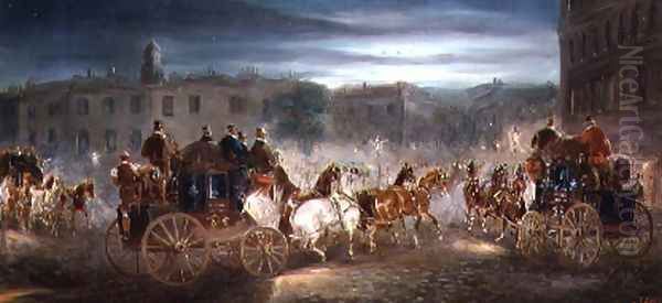 Evening Coaching Scene in a town - view 1