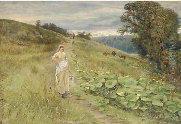A milkmaid in a meadow - view 1