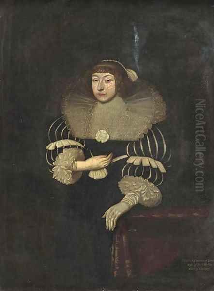 Portrait of Elizabeth, Countess of Lyndsey, three-quarter-length in a black and white dress and a lace ruff, a glove on her left hand - view 1