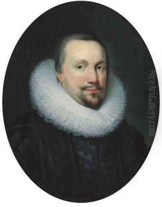 Portrait of a gentleman, traditionally identified as Thomas Coventry, first Baron Coventry (1578-1640), Lord Keeper, in a black doublet and white ruff by Johnson, Cornelius I