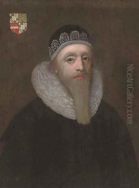 Portrait of a gentleman, half-length, in a black robe and white ruff - view 1