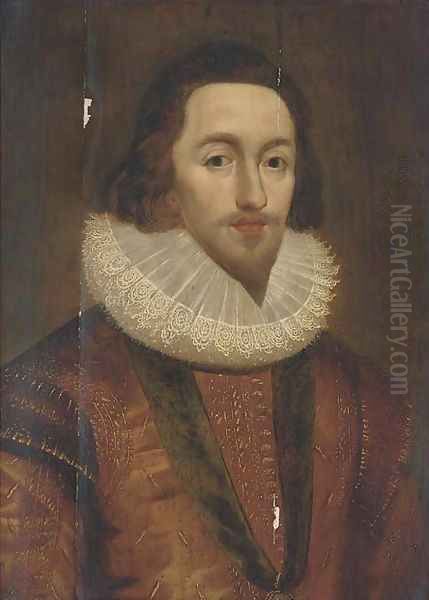 Portrait of George Villiers, 1st Duke of Buckingham, in a gold doublet and lace ruff, wearing the Order-of-the-Garter - view 1