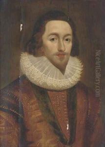 Portrait of George Villiers, 1st Duke of Buckingham, in a gold doublet and lace ruff, wearing the Order-of-the-Garter