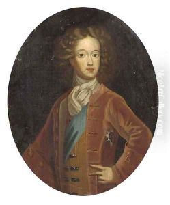 Portrait of a gentleman, half-lenght, wearing the Knight of the Garter, in a red jacket and white cravat by Charles Jervas