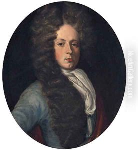 Portrait Of Anthony Wood, Half-Length, In A Blue Coat And White Stock by Charles Jervas