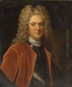 Portrait of Maurice Thompson, Lord Haversham, half-length, in a red coat and breastplate, feigned oval