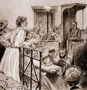 Miss Christabel Pankhurst questioning Mr Herbert Gladstone Miss Christabel Pankhurst questioning Mr Herbert Gladstone