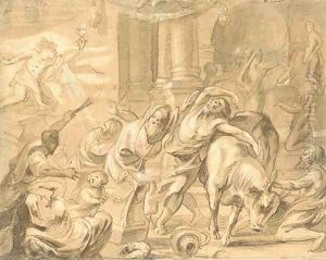 Interior of a pagan temple, perhaps The Prophet Elijah and the Priests of Baal