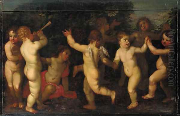 Putti disporting in a woodland clearing - view 1