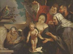 The Holy Family with Saints Joachim and Anne and an Angel