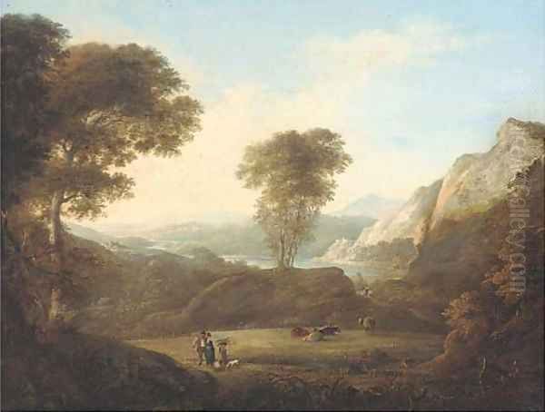 Figures in an extensive river landscape - view 1