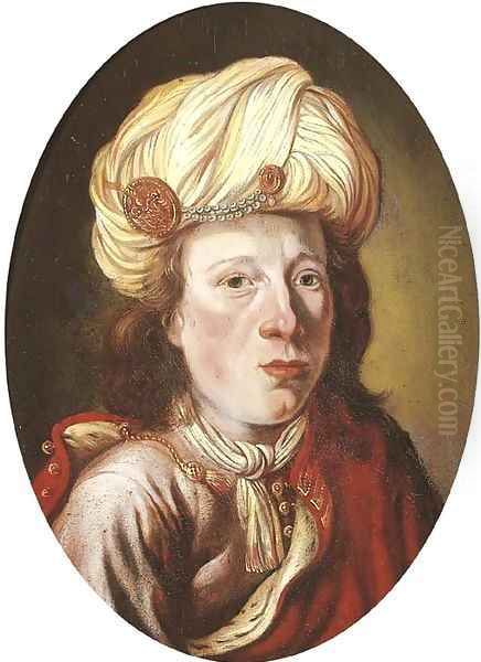Portrait of a young man, small bust-length, in oriental costume - view 1