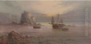 The sun setting over a rocky beach by Sidney Yates Johnson