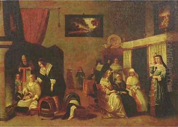 Elegant ladies visiting the mother of a new baby - view 1