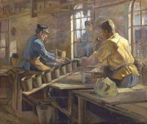 Turning the clay in the pottery by G. Horning Jensen