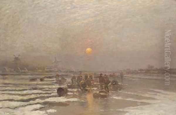 Ice fishing at dusk - view 1