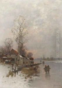 Walking home on a winters day at dusk by Johann Jungblutt