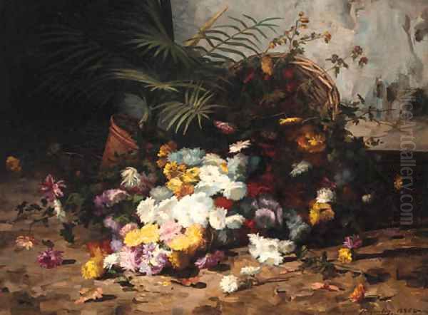 Summer flowers spilling from a basket - view 1