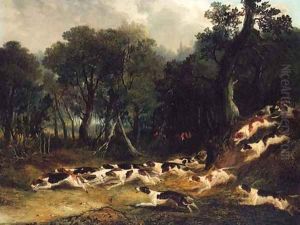 Hounds breaking Cover by Samuel John Egbert Jones
