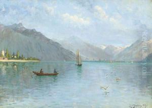 Fishing on Lake Lugano by Louis Isak Napoleon Jensen