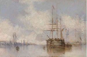 Warships at anchor by Isaac Walter Jenner