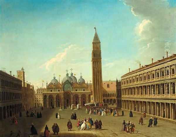 The Piazza San Marco, Venice, looking east, with a performance of the Commedia dell'Arte beneath the Campanile - view 1