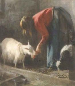 Feeding the goats by Jacobus Frederick Sterre De Jong