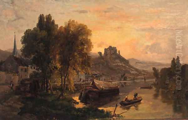 A river town with a castle beyond - view 1