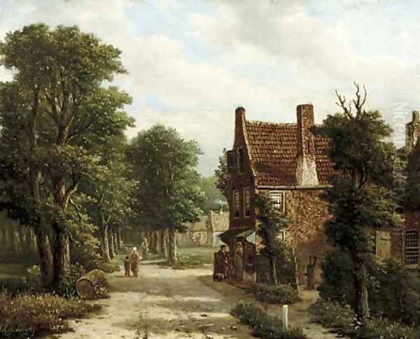 Houses along a treelined path - view 1