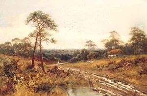 Figures Beside A Country Path, Near Lowendon, Surrey by Henry Bates Joel