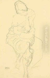 Auf einem Hocker Sitzende von vorne by Gustav Klimt