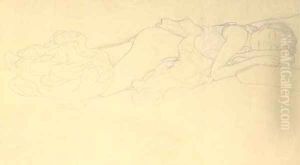 Auf dem Bauch liegender Halbakt nach rechts, den Kopf auf den Oberarm gelegt by Gustav Klimt
