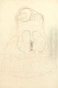 Sitzender Halbakt von vorne, den Kopf auf den Oberarm gelegt by Gustav Klimt