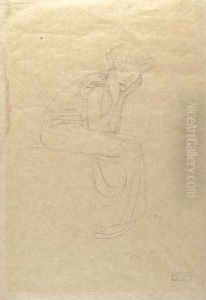 Seated woman holding her head in her hands by Gustav Klimt