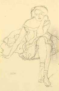Sitzende von vorne by Gustav Klimt