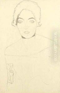 Brustbild einer Dame von vorne by Gustav Klimt