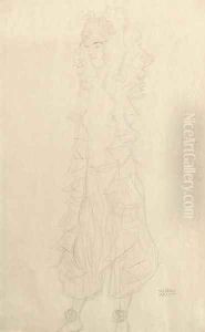 Stehendes Madchen nachs links mit nacktem Oberkorper, Hosen, 'Ball-Entree' by Gustav Klimt
