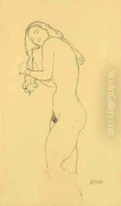 Stehender Akt mit langen Haaren nach links by Gustav Klimt