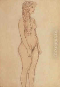 Stehender Machenakt im Profil nach rechts by Gustav Klimt